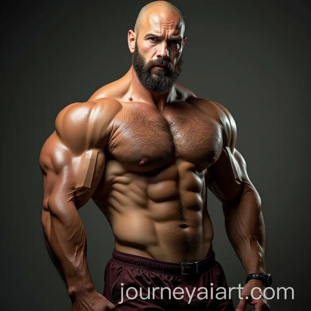 Muscular-Bald-and-Bearded-Man-with-Ripped-Clothes-in-Futuristic-Setting