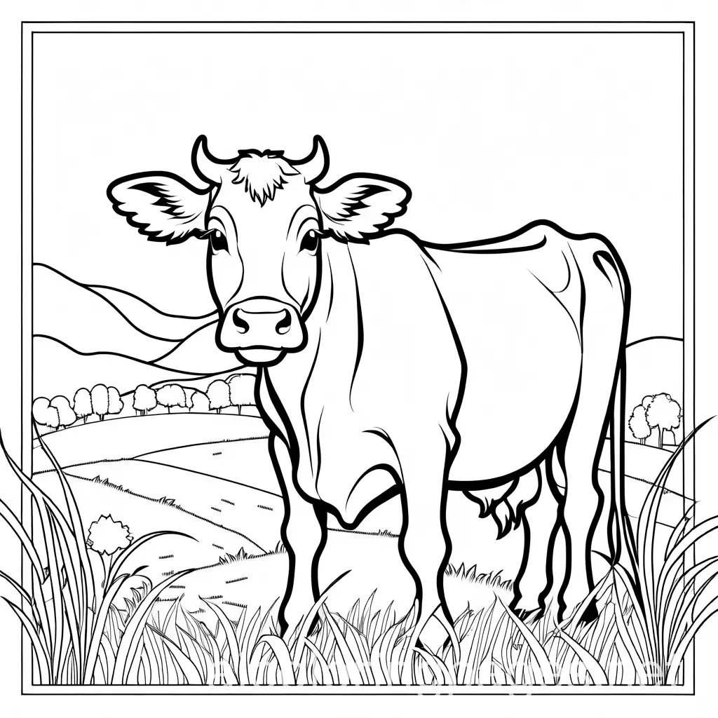 Cow-Grazing-in-a-Serene-Field-Coloring-Page-for-Kids