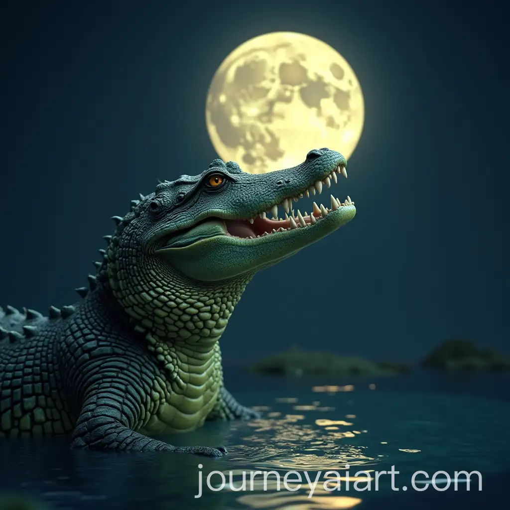 Crocodile-Reaching-for-the-Moon-with-Its-Jaw-at-Night