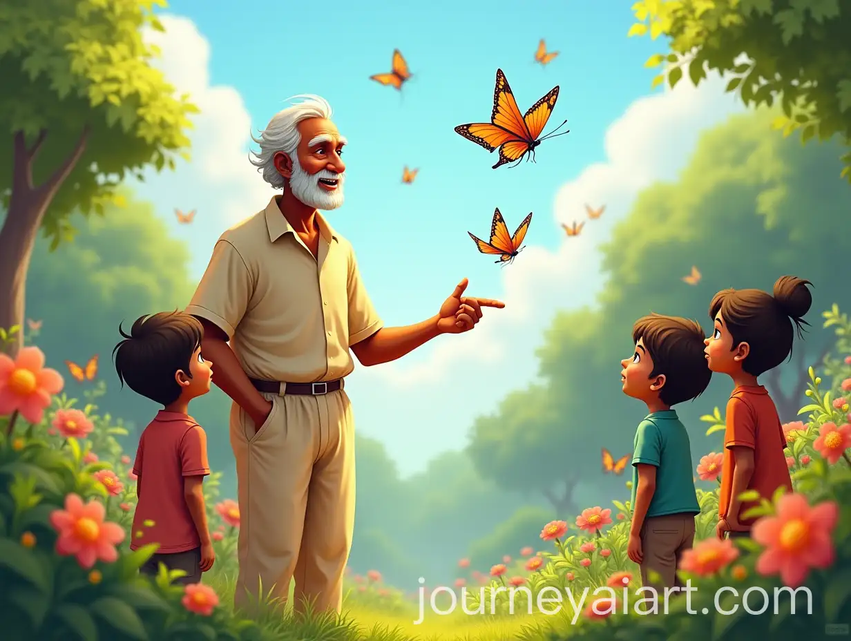 Gopal-Sir-Teaching-Children-About-Butterflies-inAI-Image-Expansion-a-Sunlit-Garden