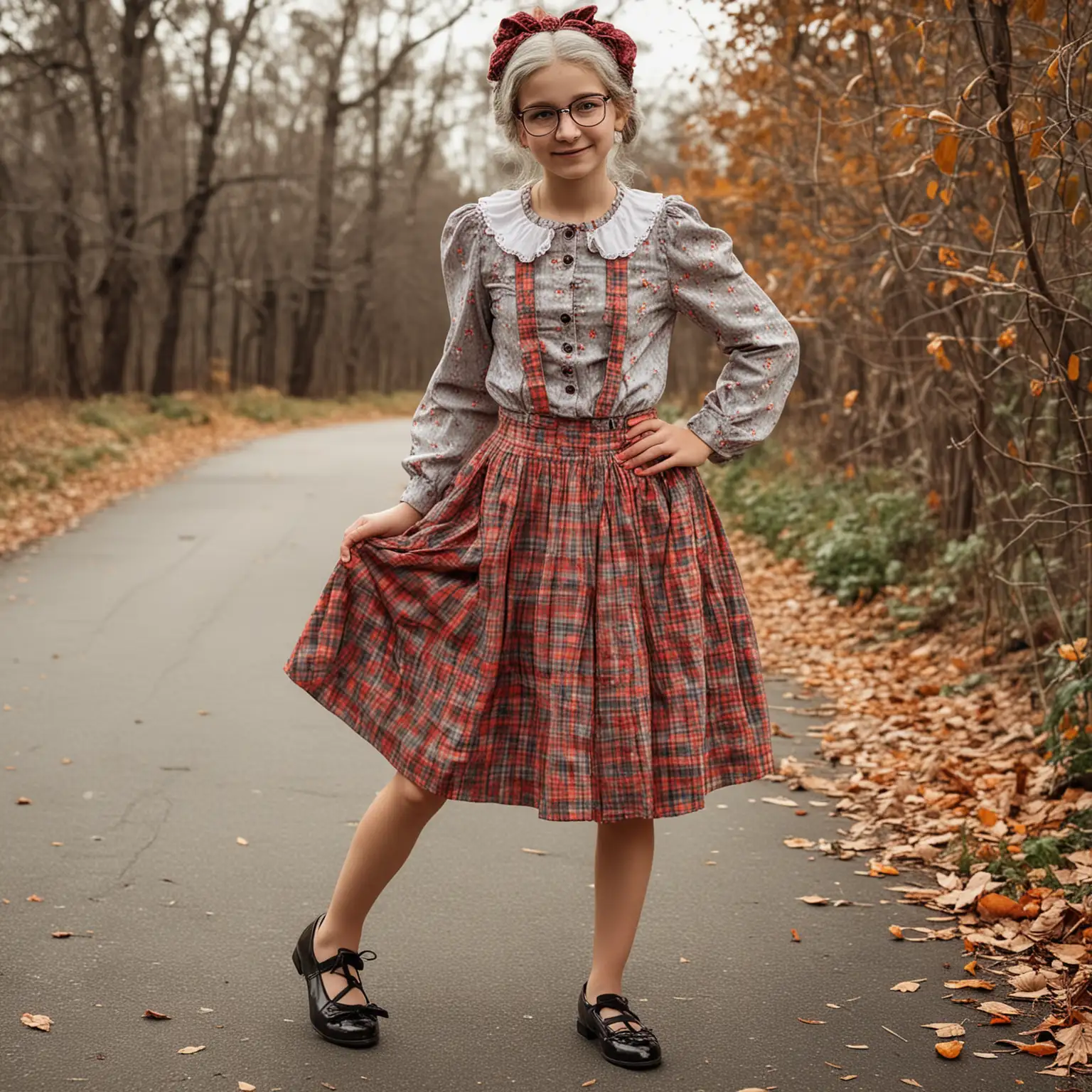 Teenage Girl in Halloween Granny Costume with Shoes
