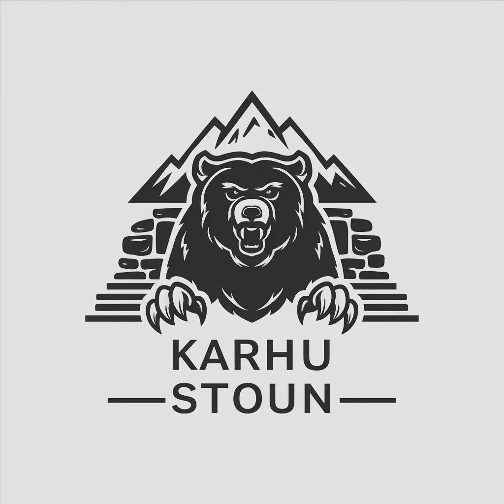 LOGO-Design-for-Karhu-Stoun-Bear-Stone-and-Mountain-Theme-in-Construction-Industry