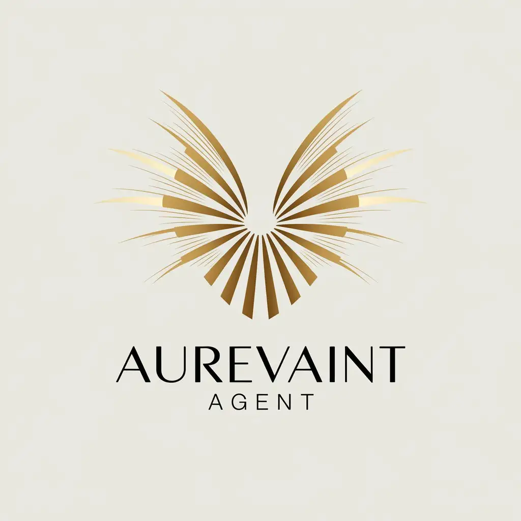 LOGO Design for Aurevaint Agent Luxurious Golden Arc with Black and Sapphire Blue for Innovation and Ambition