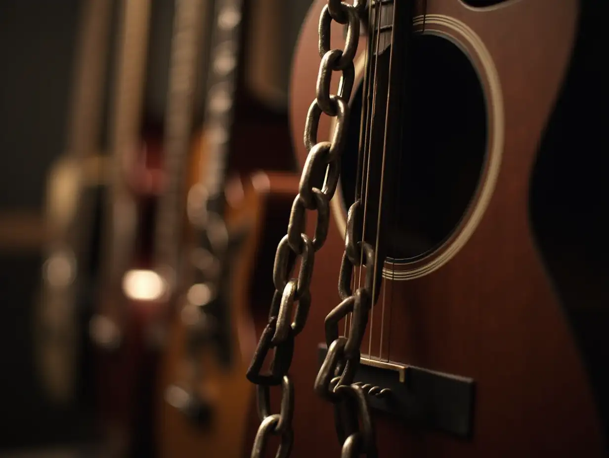 chains in front of guitars