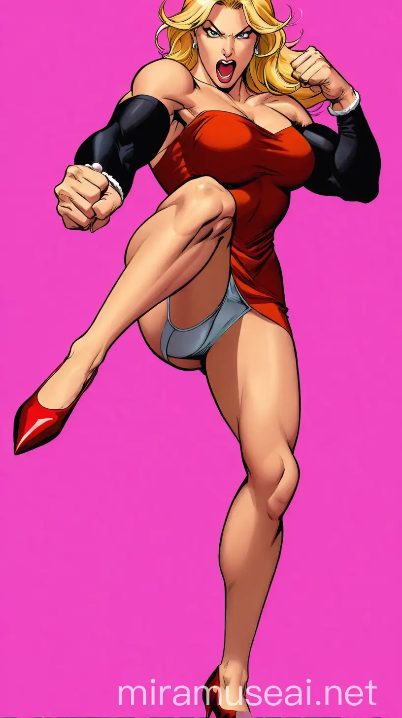 Female Hero in HighKicking Action Pose