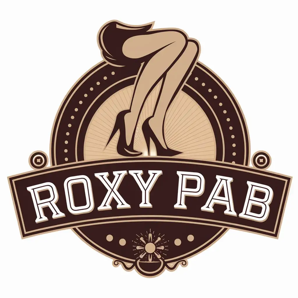 a vector logo design,with the text "roxy pab ", main symbol:girl on high heels,Moderate,be used in bar industry,clear background