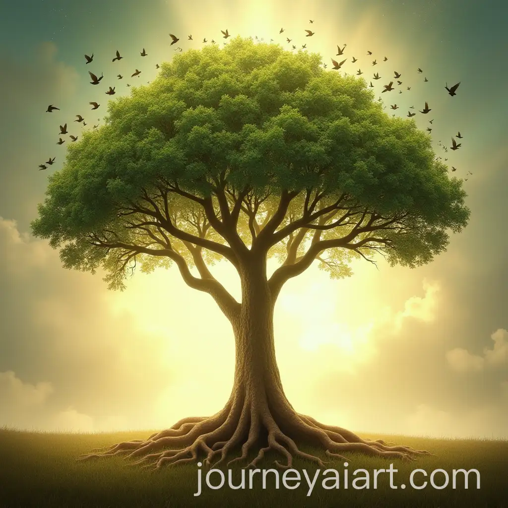 Majestic-Tree-of-Life-with-Birds-Soaring-in-a-Mythical-Universe