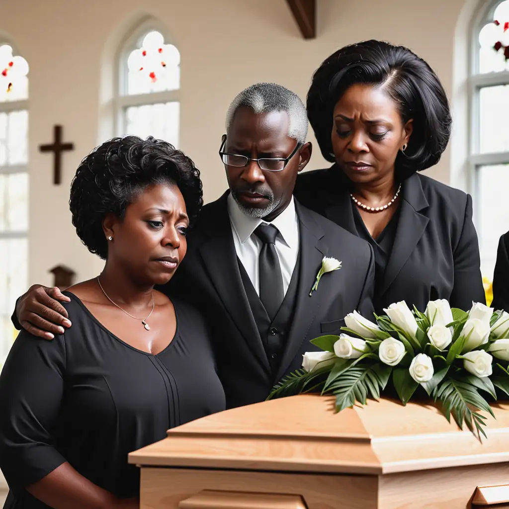 Middle Age Black Couple Consoling Older Black Woman at Funeral