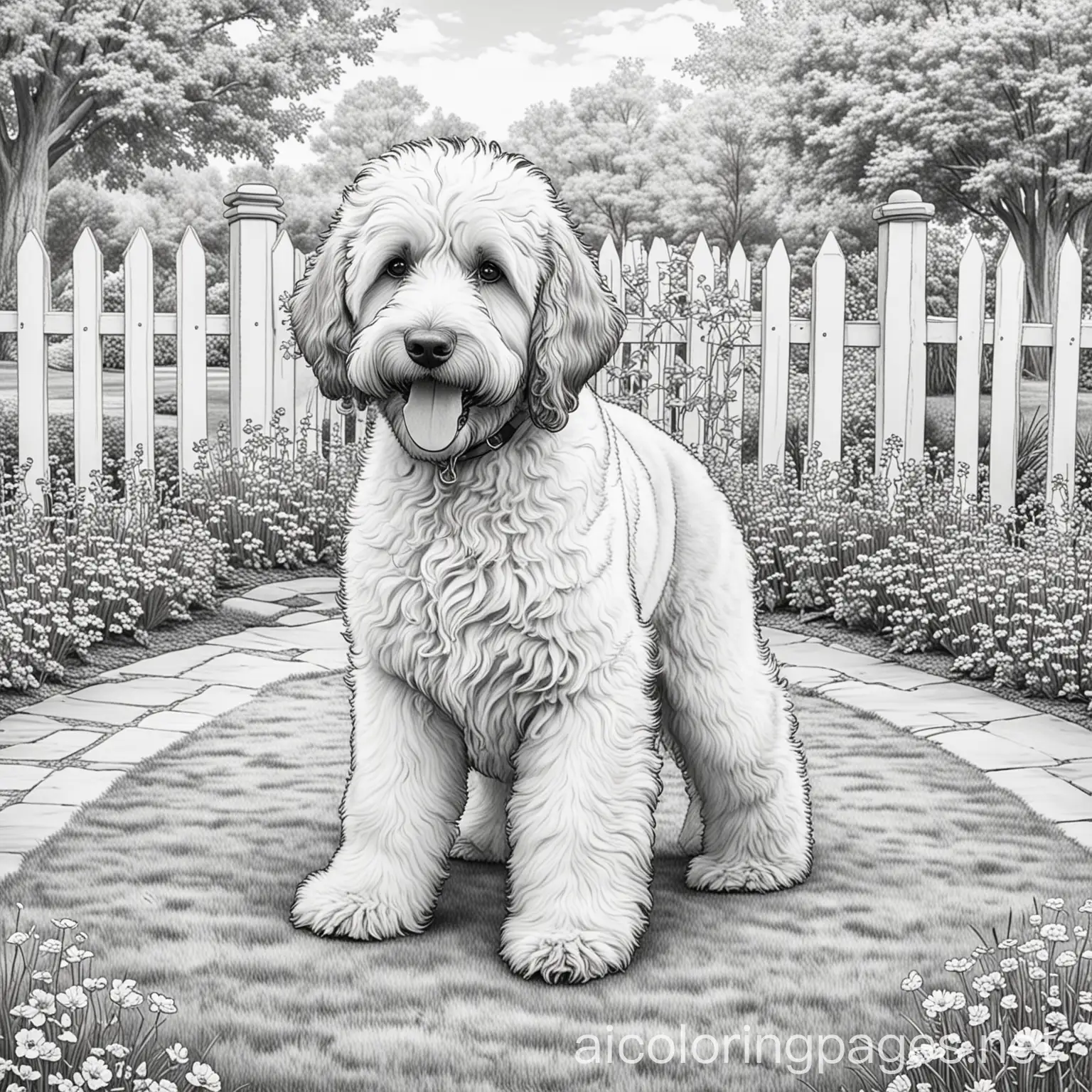 Saint-Berdoodle-Coloring-Page-for-Kids-Playful-Dog-in-Simple-Line-Art