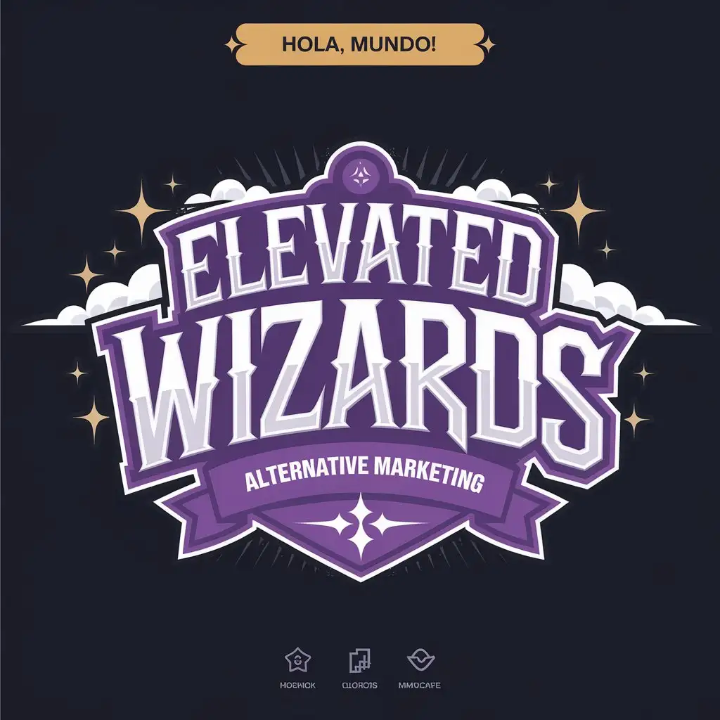 LOGO Design for Elevated Wizards Mystical Purple White Gold with Stars and Wand Theme