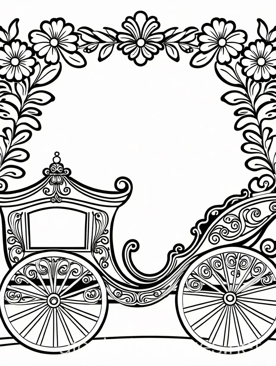 Floral-Carriage-Coloring-Page-for-Kids-Black-and-White-Line-Art