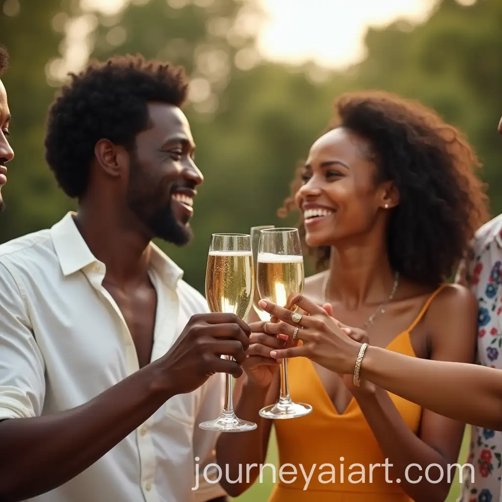 Elegant-Black-Couple-Toasting-in-Sunny-Garden-with-Champagne-Flutes
