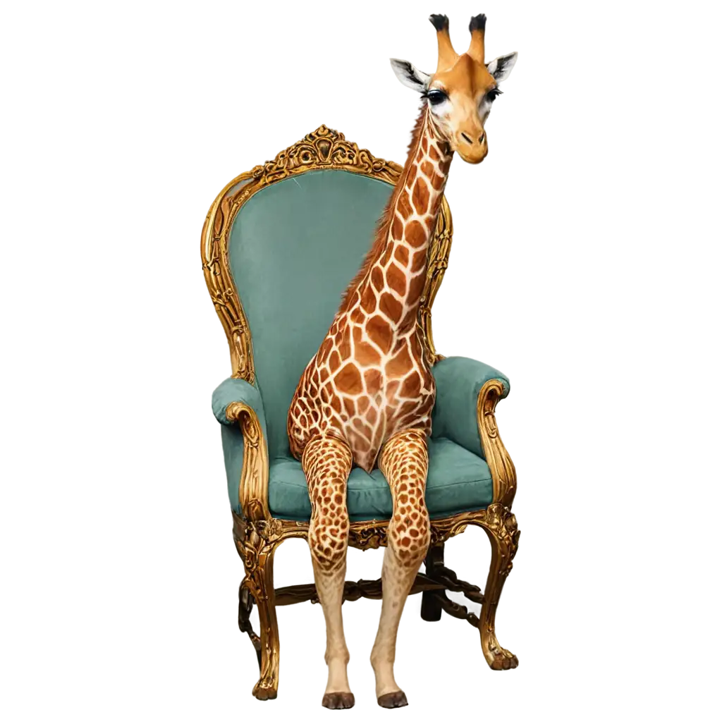 God Giraffe in a savanna and on a throne