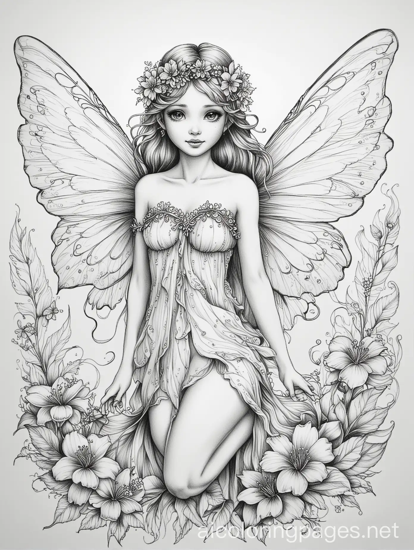 Flower-Fairy-with-Wings-Line-Drawing-Coloring-Page-for-Kids