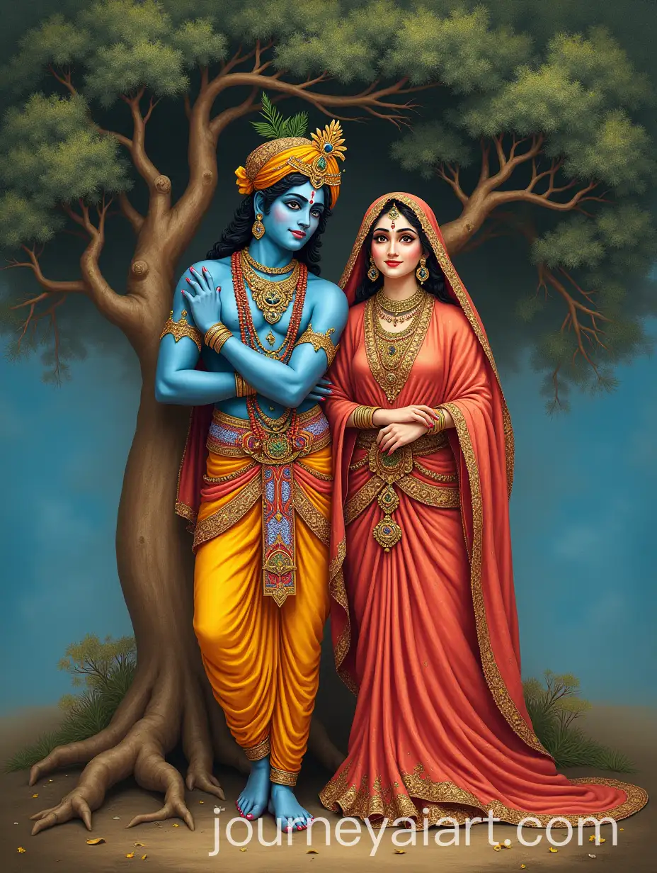Divine-Portrait-of-Lord-Krishna-and-Radha-Under-Celestial-Kadamba-Tree
