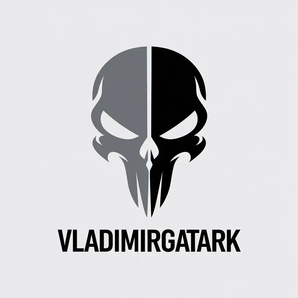 LOGO Design for VLADIMIRGATARK Creepy Split Skull with Minimalist Style on Clear Background