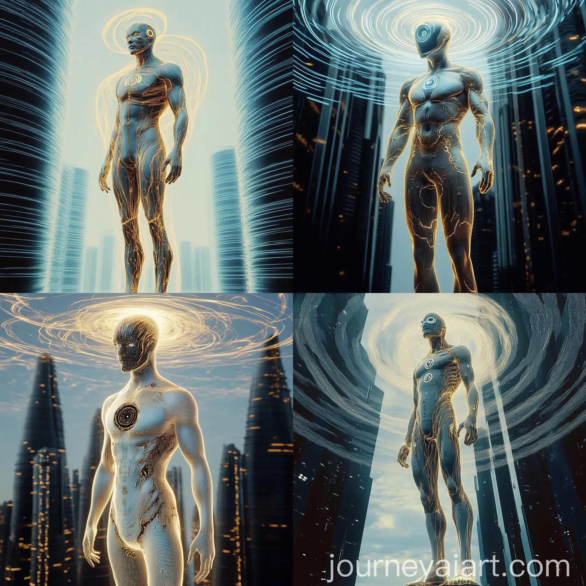 Futuristic-Urban-Portrait-of-a-Tall-Humanoid-in-Light-Blue-Nano-Material-Attire