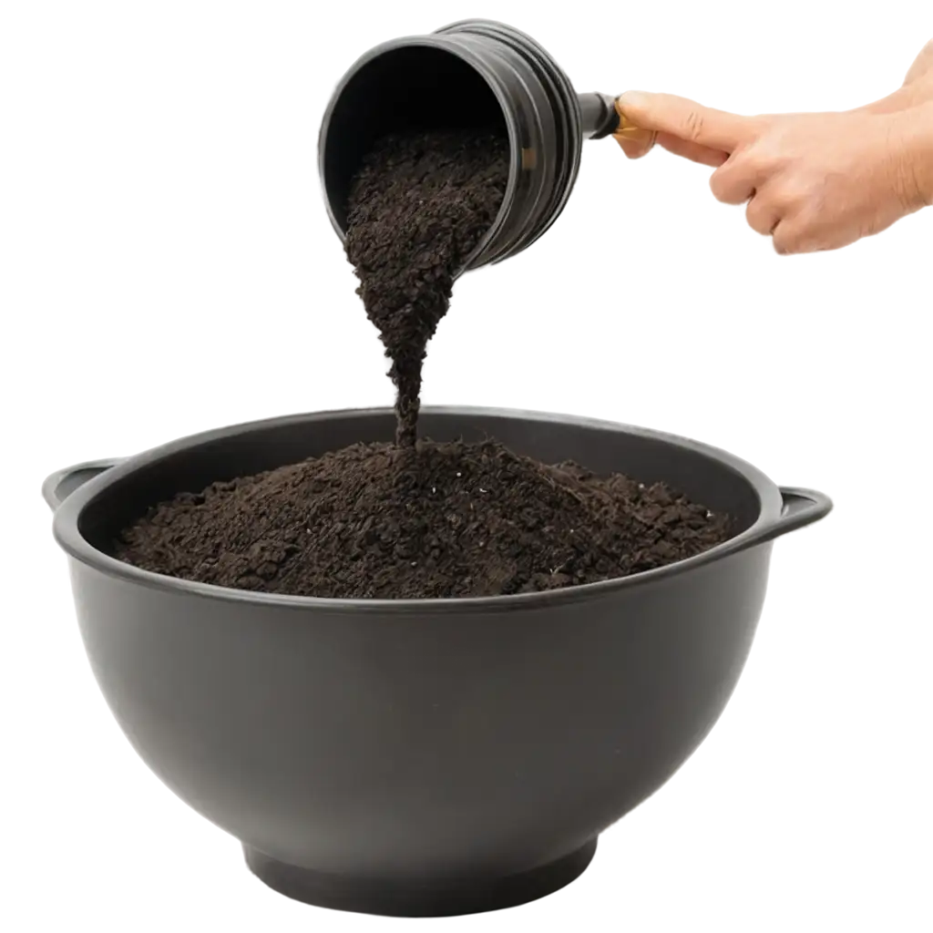 PNG-Image-of-Pouring-Soil-and-Fertilizer-into-a-Bowl-for-Gardening-Projects