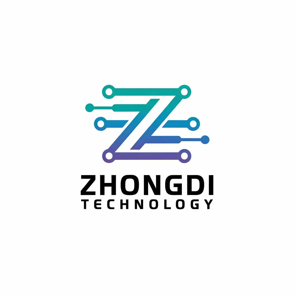 a vector logo design,with the text "Zhongdi Technology", main symbol:Z,Moderate,be used in Technology industry,clear background