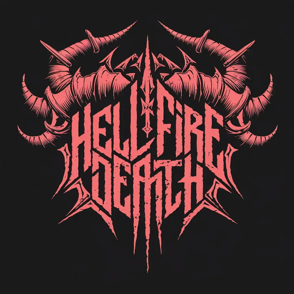 LOGO Design for Hell Fire Death Demonic Inscription on Black Background