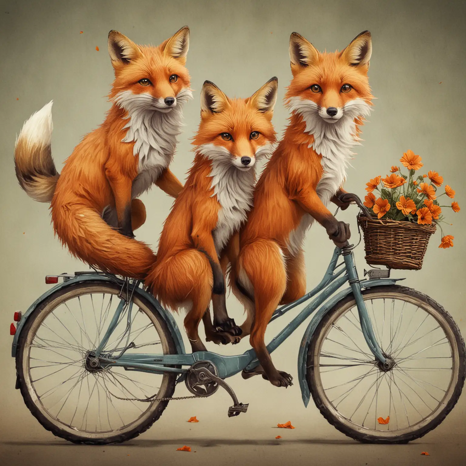 Two-Foxes-Riding-a-Bicycle-in-a-Forest-Setting