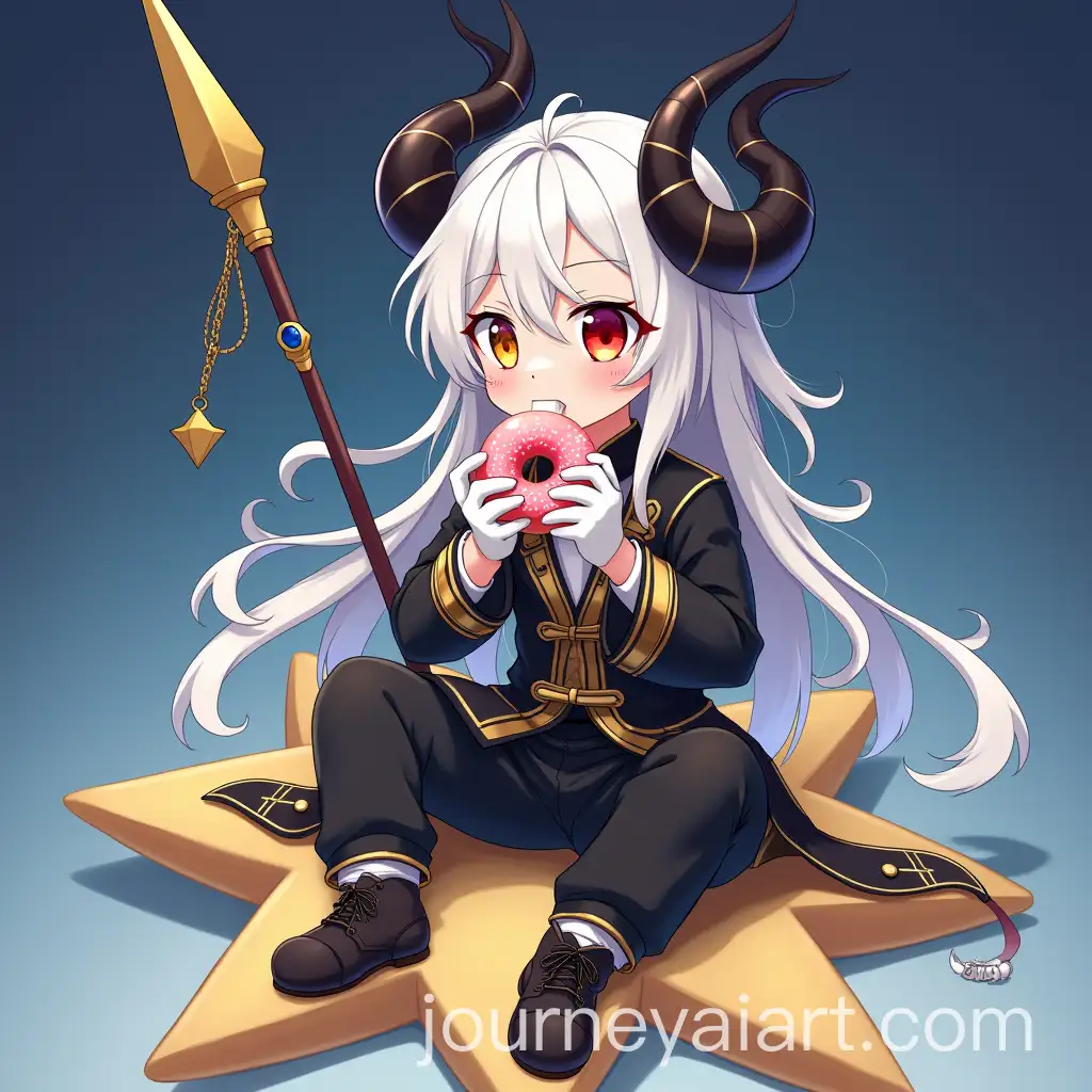 Anime-Character-Sitting-on-a-Star-Eating-a-Donut-with-Whip-and-Spear