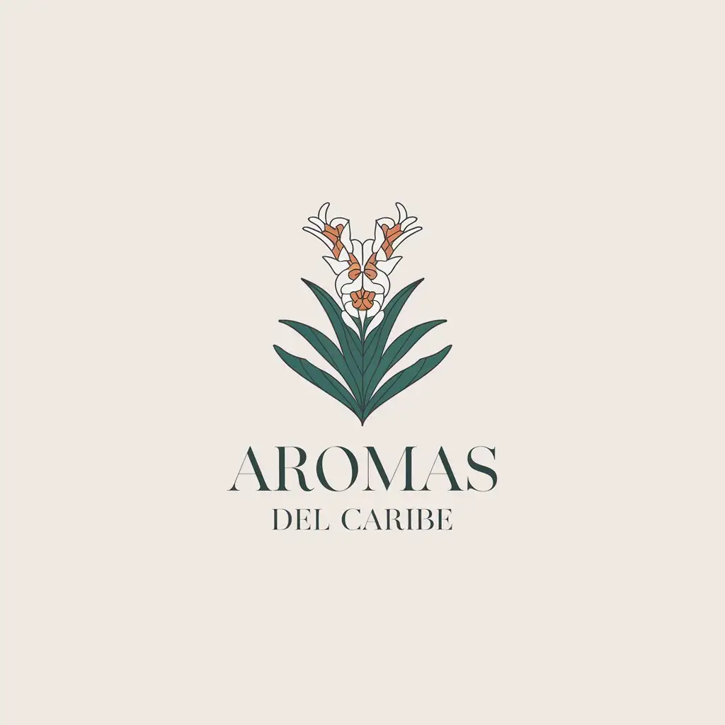 LOGO Design for Aromas del Caribe Tropical Flowers White Flower Minimalistic Theme with Clear Background