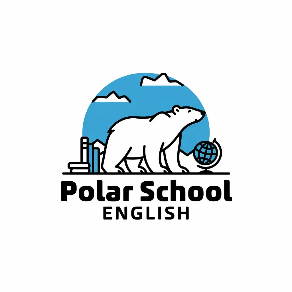 LOGO Design for Polar School English Vector Design Featuring Polar Bear for Education Industry