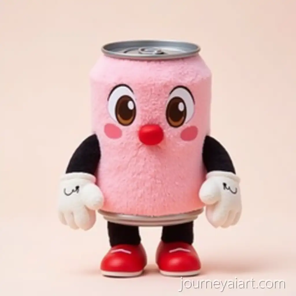 Cute-Pink-CanShaped-Plushie-with-BlackAI-Image-Prompt-Expansion-Limbs-Red-Shoes-and-BloodDrop-Nose