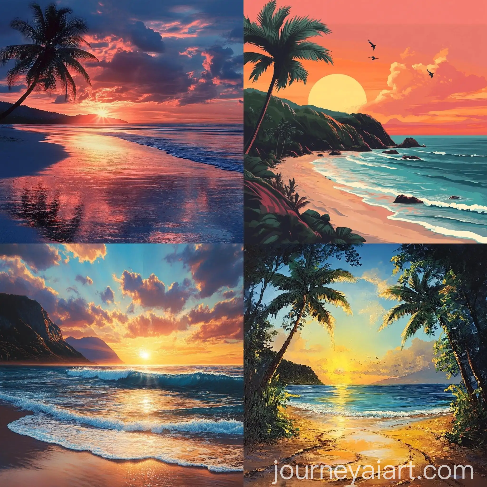 Sunset-Coast-Beach-Scene-with-Vibrant-Colors-and-Calm-Waves