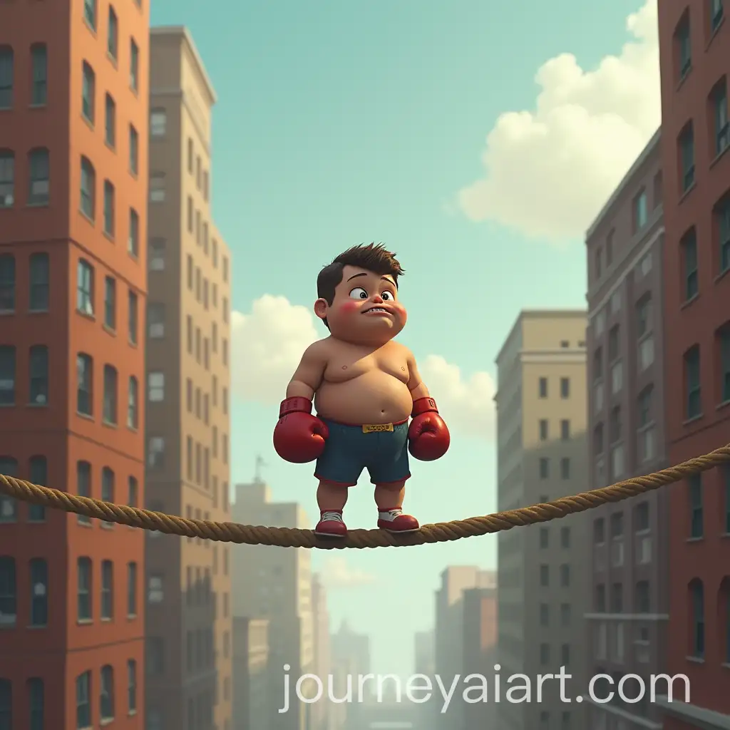 Chubby-Kid-Walking-Boxer-on-Tightrope-Between-Skyscrapers