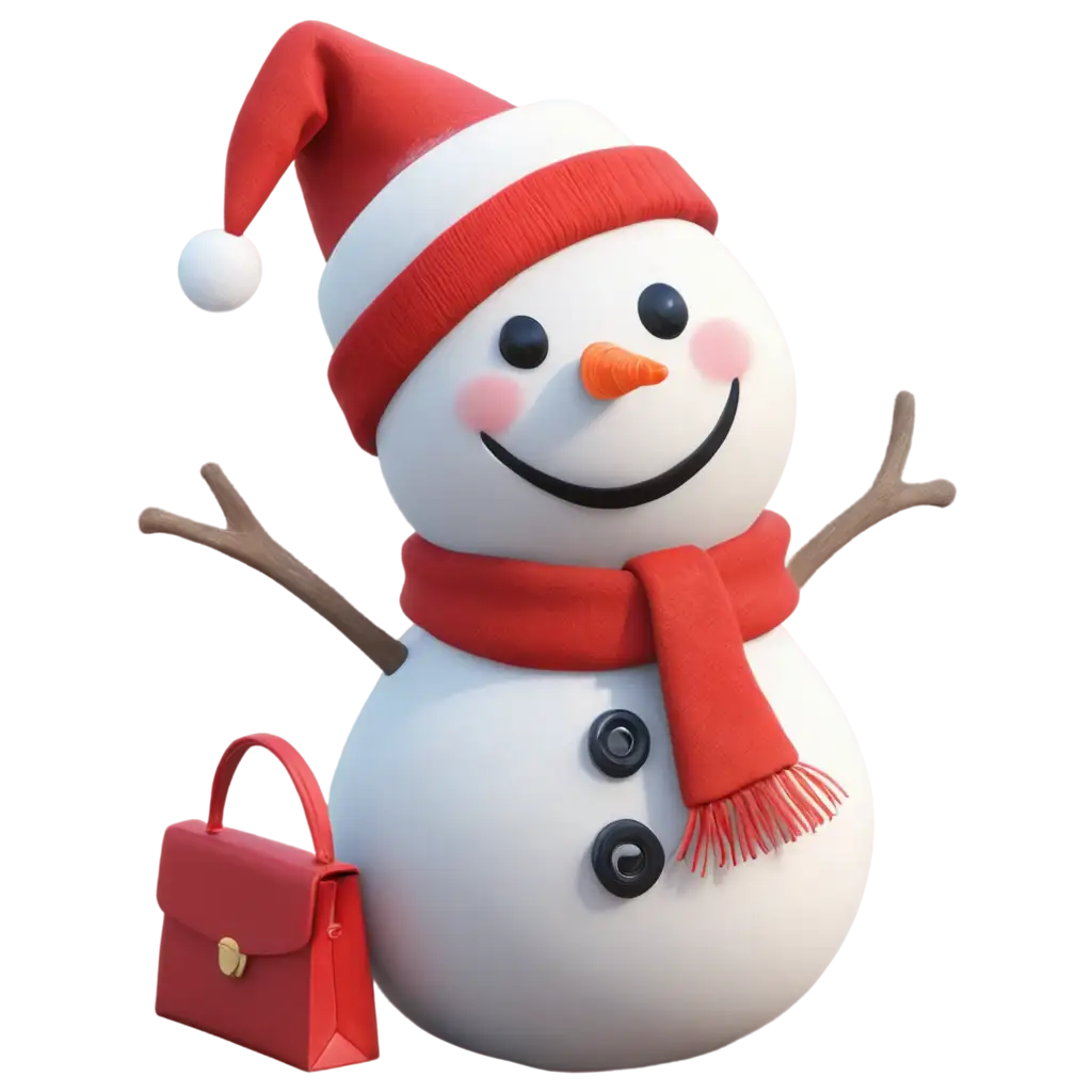 Cute-Snowman-with-a-Bag-of-Gifts-Hyperrealistic-PNG-Illustration-in-Disney-Pixar-and-Daz3D-Style