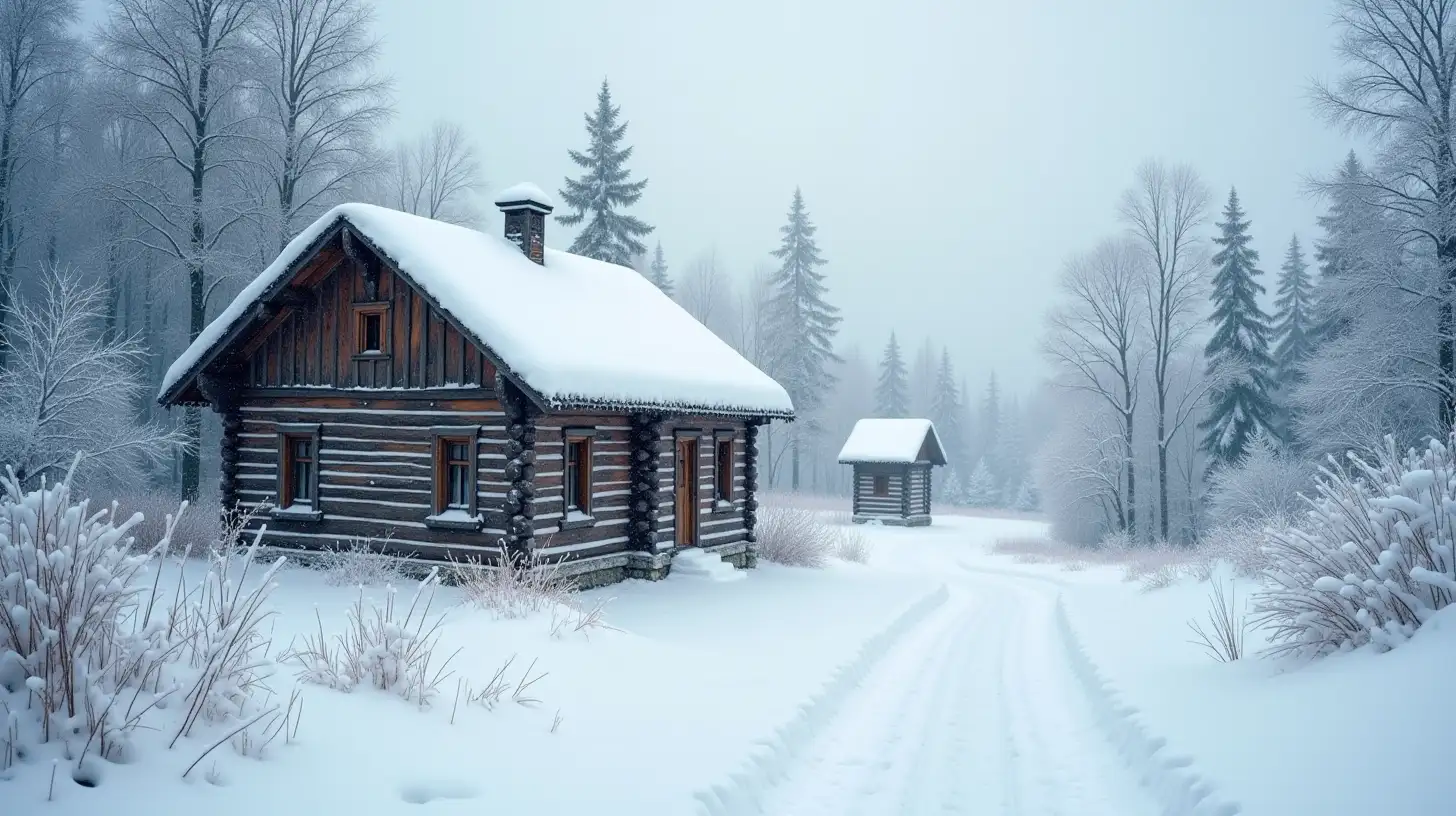 Winter Scene Cozy House Covered in Snow