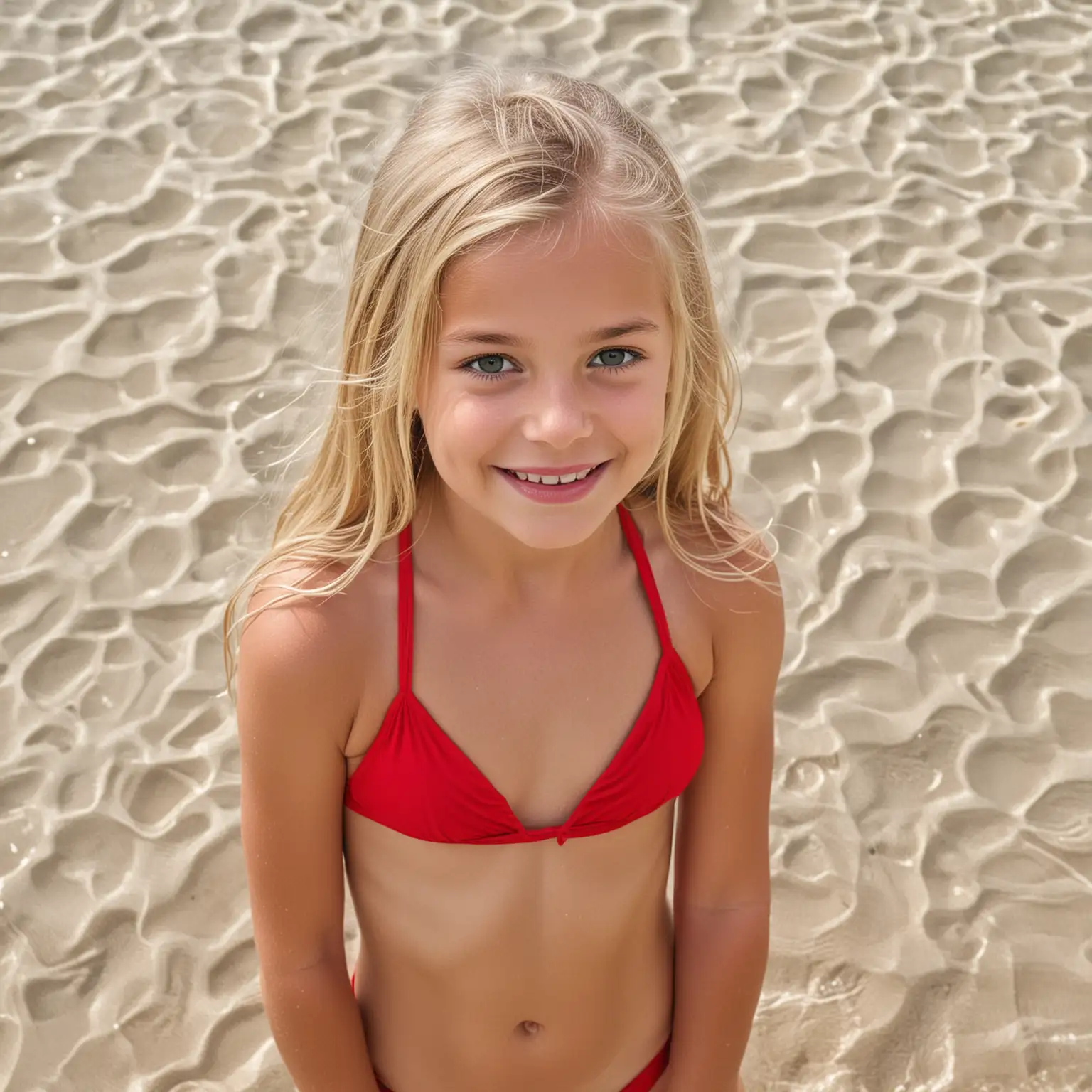 NineYearOld-Girl-in-a-Red-Bikini-on-the-Beach