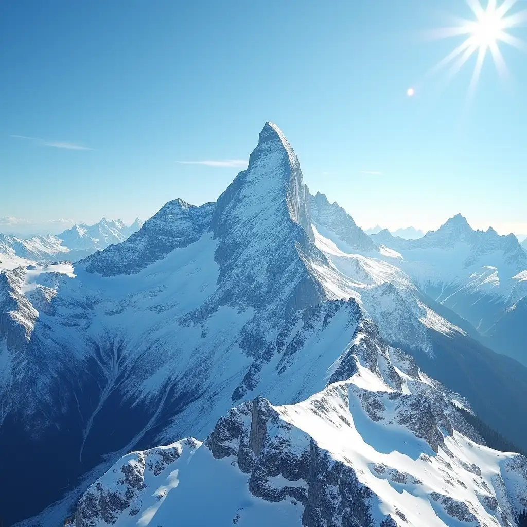 high angle shot, from a distance Mont Blanc on a sunny day