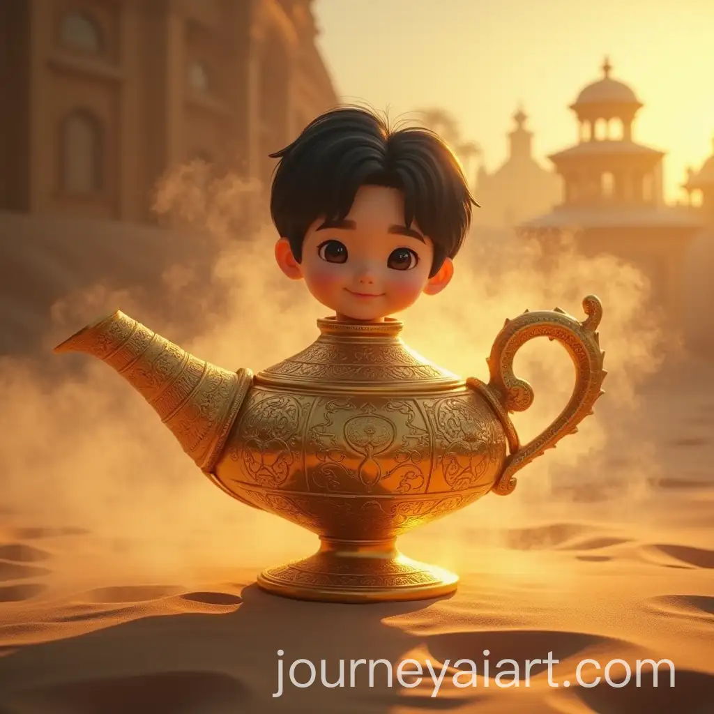 Mystical-Aladdins-Lamp-and-Korean-Youth-in-Hyperrealistic-Desert-Scene