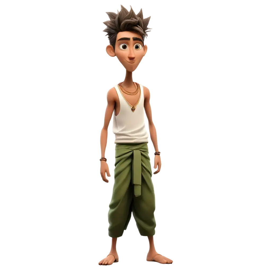 Animated-Funny-Skinny-Guy-with-Spiky-Hair-in-Indian-Dhoti-PNG-Image