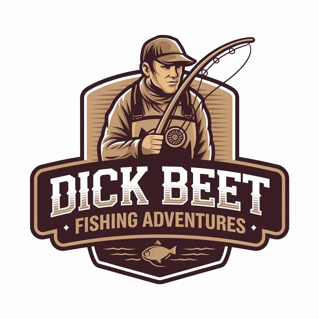 LOGO Design for Dick Beet Fishing Adventures Fisherman Symbol with Moderate Style for Travel Industry