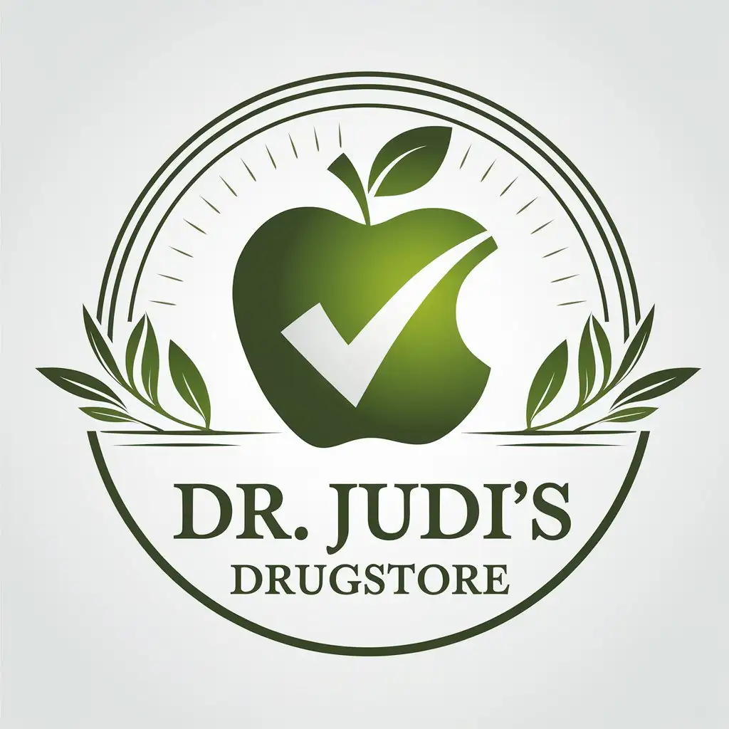 LOGO-Design-for-Dr-Judis-Drugstore-Green-Apple-Tick-Symbolizing-Health-and-Wellness