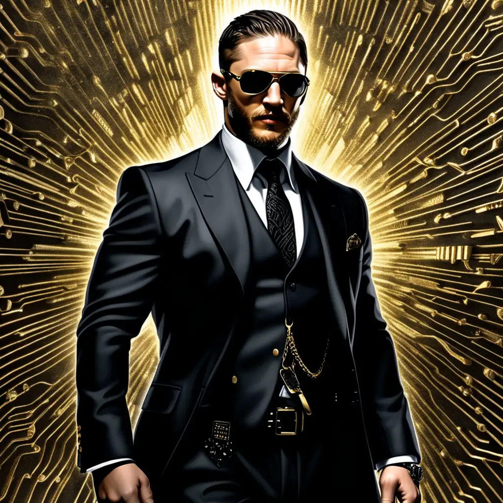 Ambassador Agent Tom Hardy in Matrix Style Artwork with Gold and Black Aura