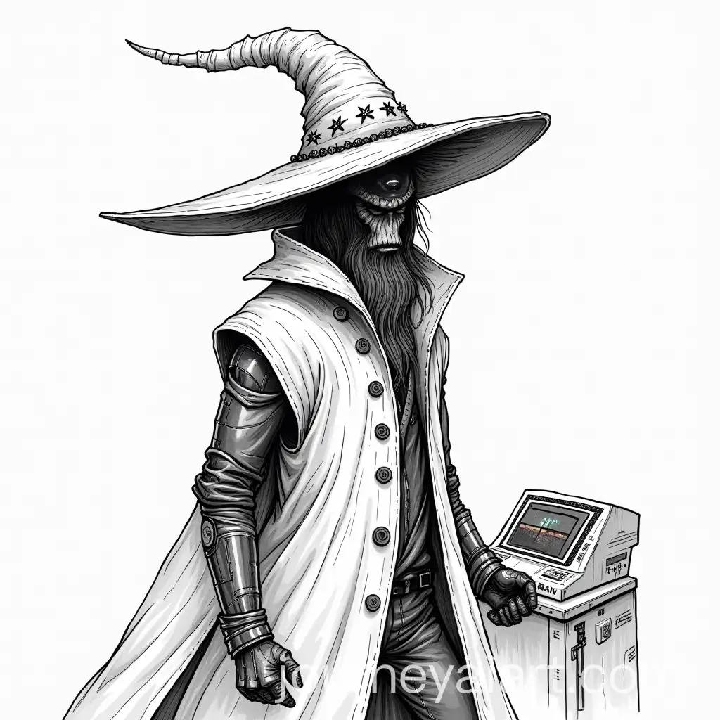 Dystopian-Cyberpunk-Wizard-with-Bionic-Implants-in-Black-and-White-Felt-Tip-Drawing