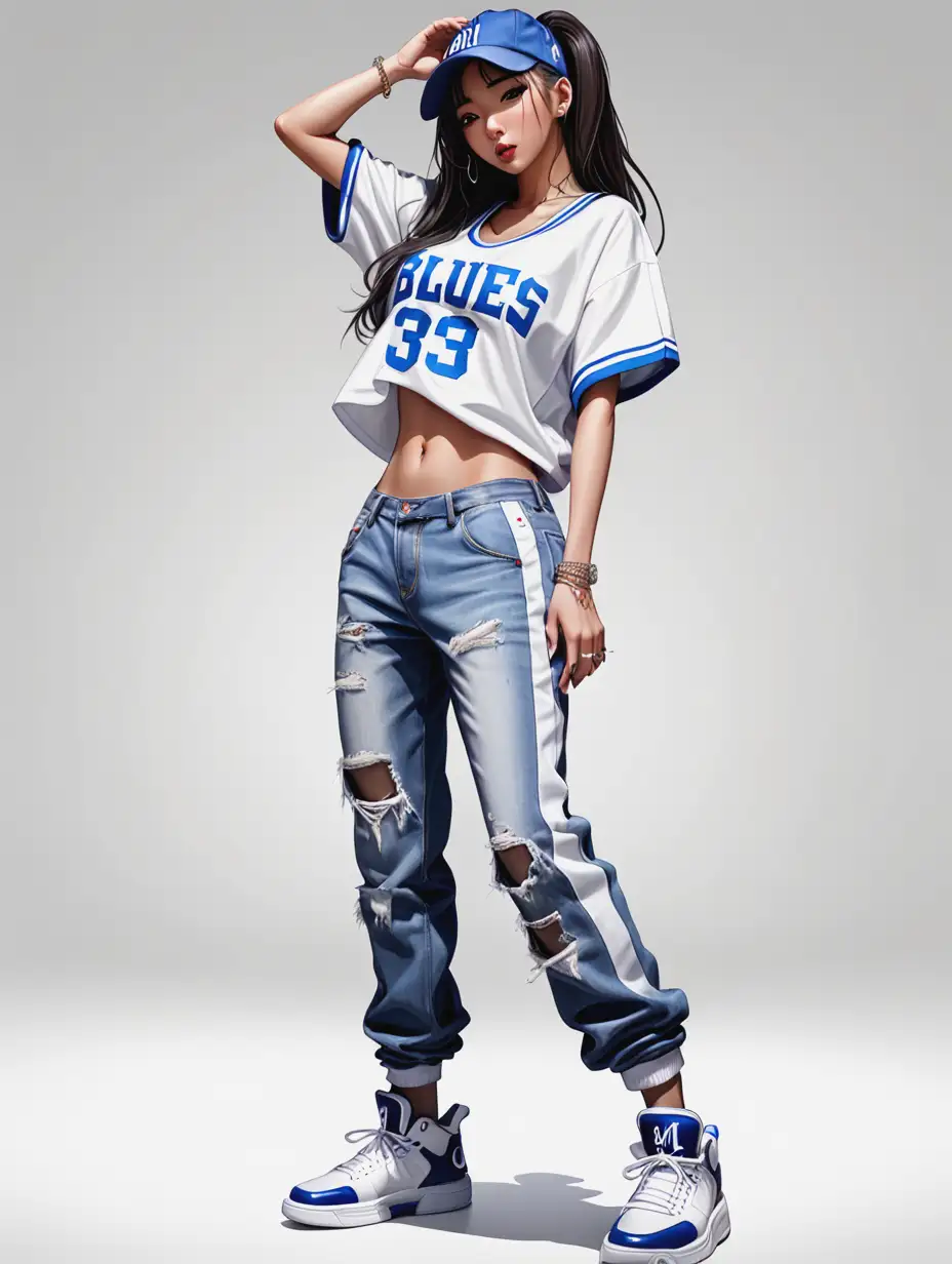 Full-Body-Portrait-of-Sexy-Asian-Female-in-Hip-Hop-Fashion-with-Basketball-Jersey-and-Jeans