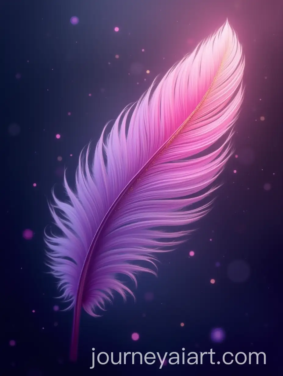 Graceful-Fluffy-Feather-with-Pink-to-Lilac-Gradient-and-Gold-Veins-Against-a-Dark-Mystical-Background