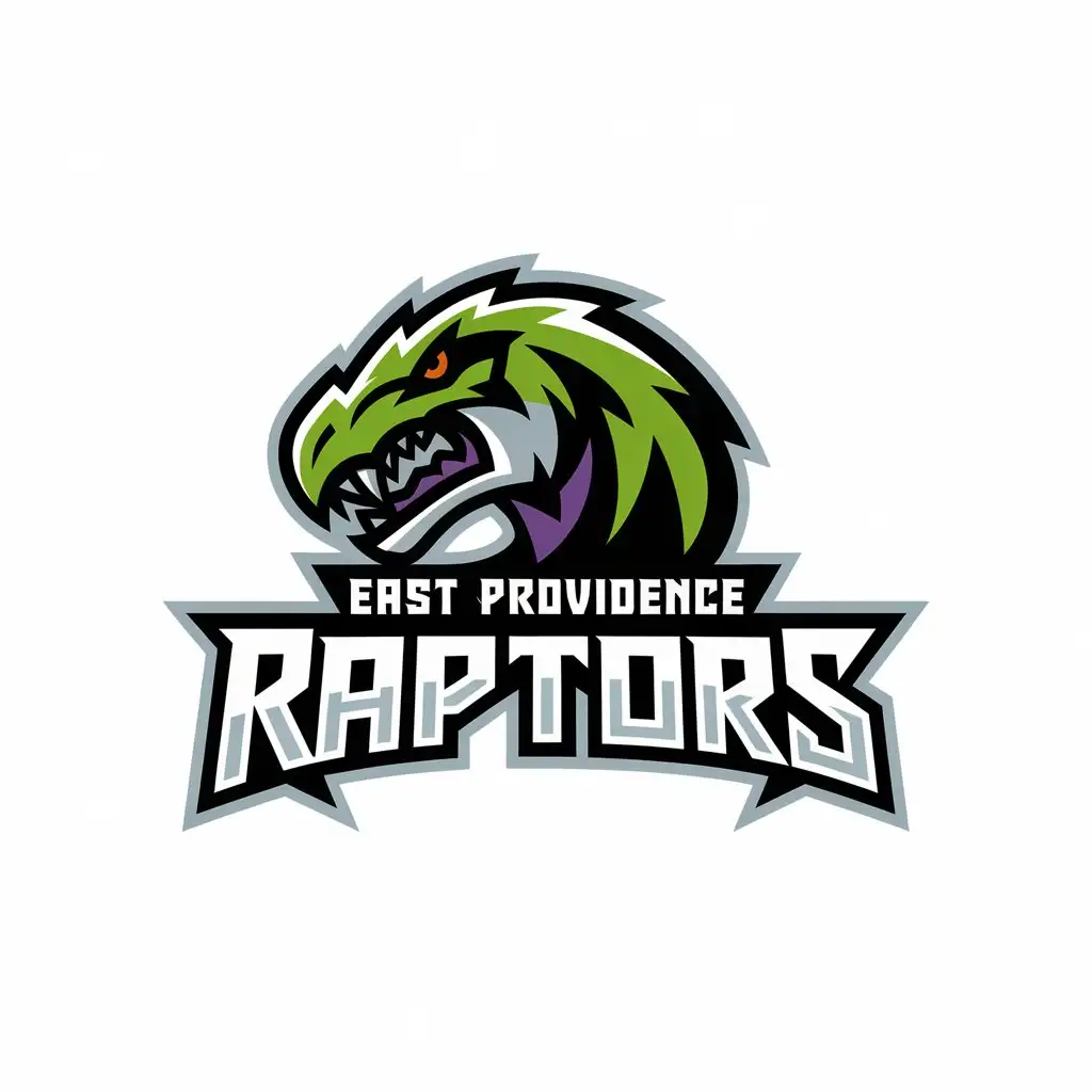 LOGO Design for East Providence Raptors Lime Green Purple and Silver with Raptor Symbol for Sports Fitness