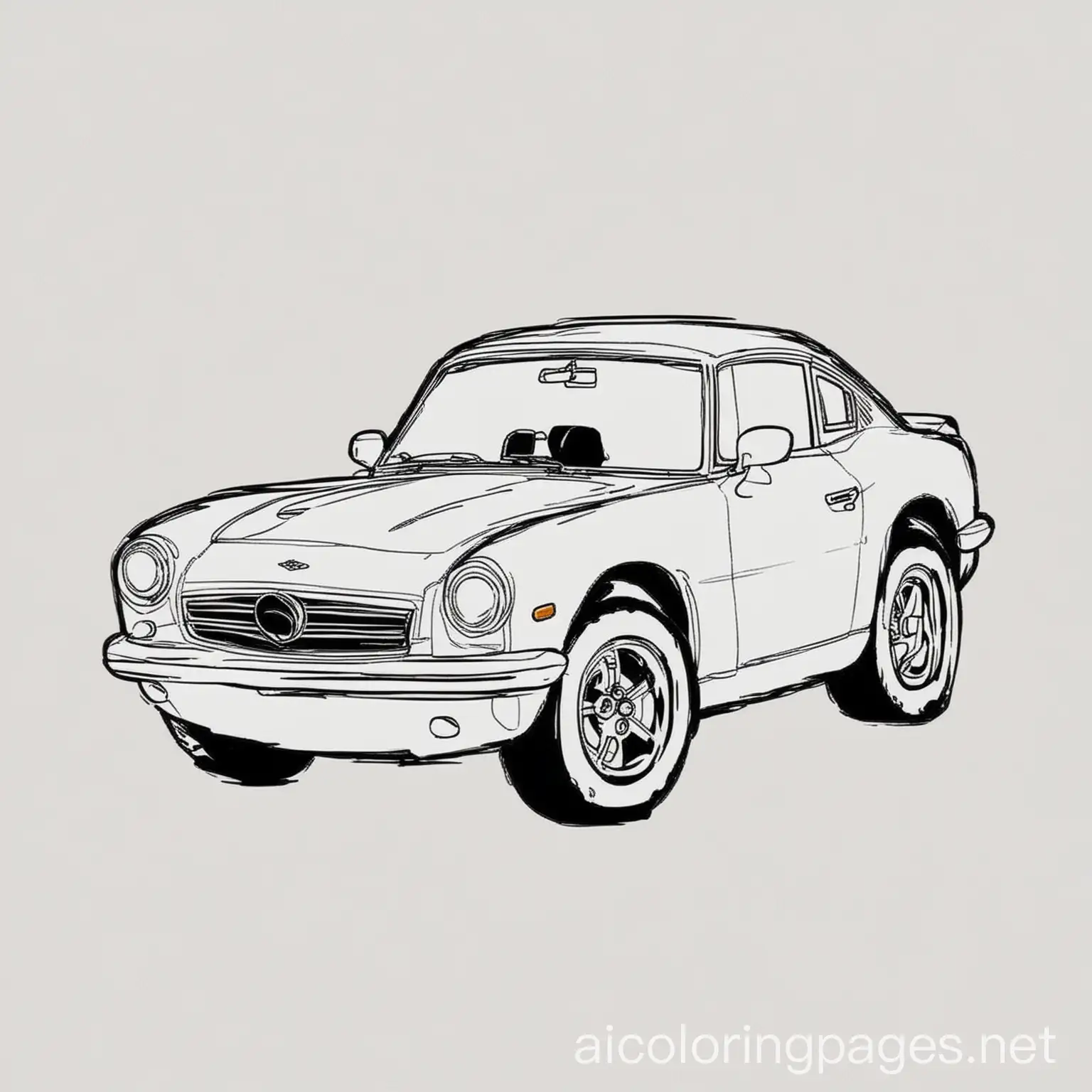 cars, Coloring Page, black and white, line art, white background, Simplicity, Ample White Space. The background of the coloring page is plain white to make it easy for young children to color within the lines. The outlines of all the subjects are easy to distinguish, making it simple for kids to color without too much difficulty