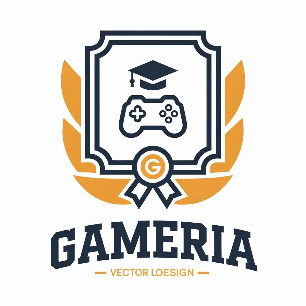 a vector logo design,with the text "GAMERIA", main symbol:Certificate,complex,be used in Entertainment industry,clear background