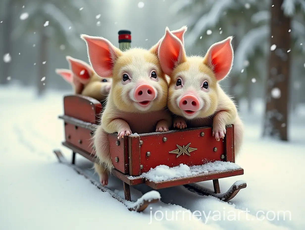 Playful-Drunk-Piggies-on-a-Sled-with-Riesling-Wine