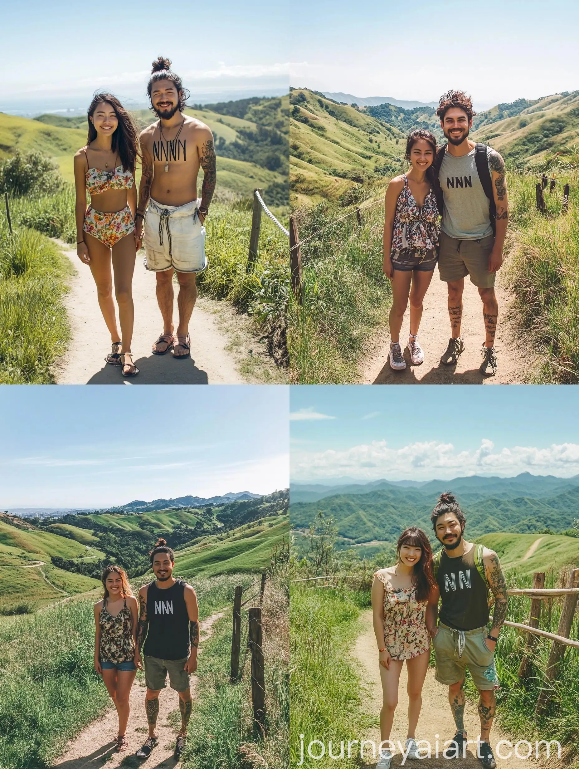 Serene-Landscape-with-Woman-and-Korean-Man-Enjoying-Scenic-Green-Hills
