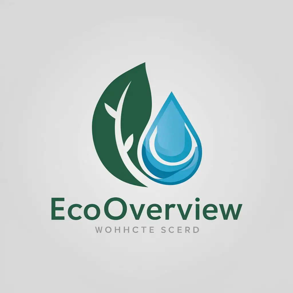 a vector logo design,with the text "Ecooverview", main symbol:A leaf of a plant and a drop of water,Moderate,clear background