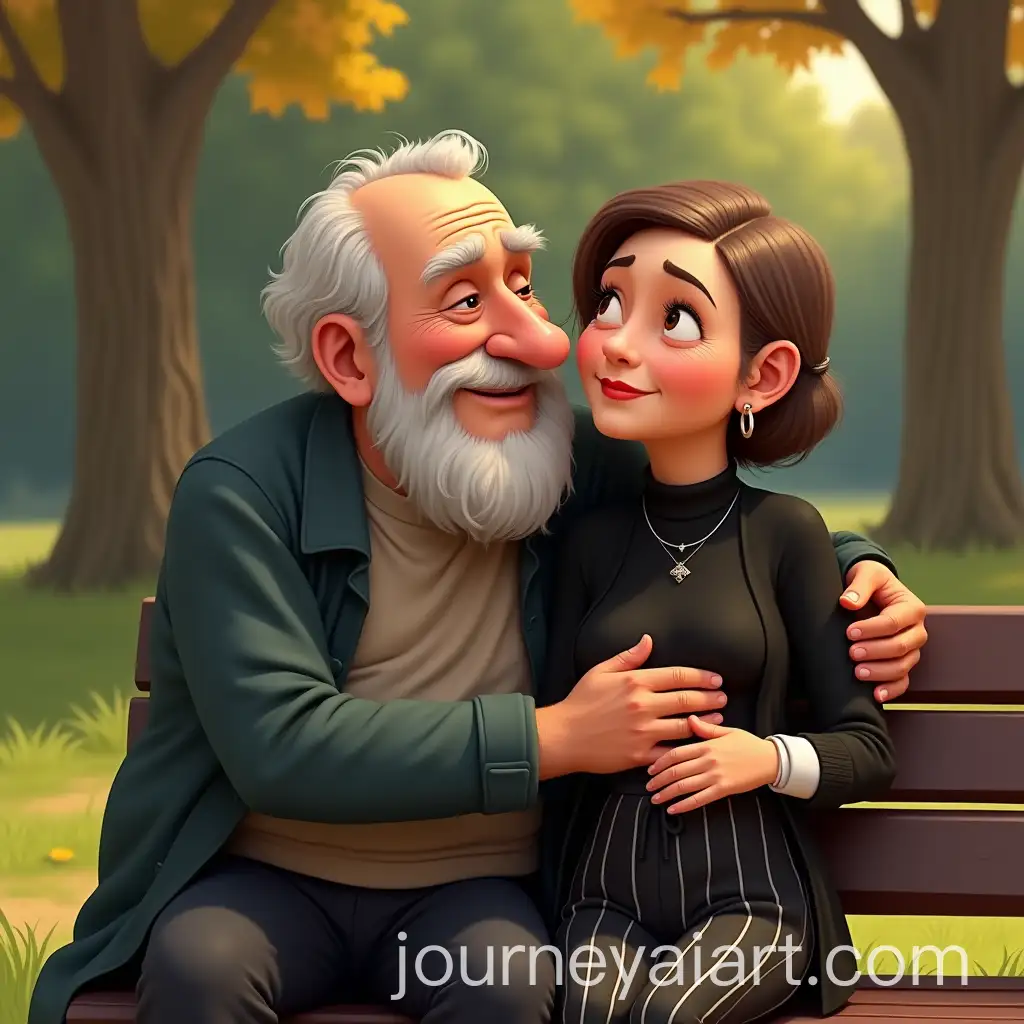 Elderly-Couple-Sitting-on-Park-Bench-Cartoon-Style-Character-Illustration